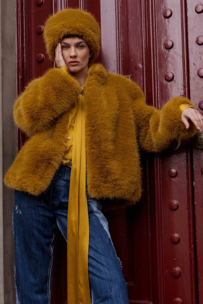 Shop Peach Basket Faux Fur Coat By M.A. Dainty - Origen Imports