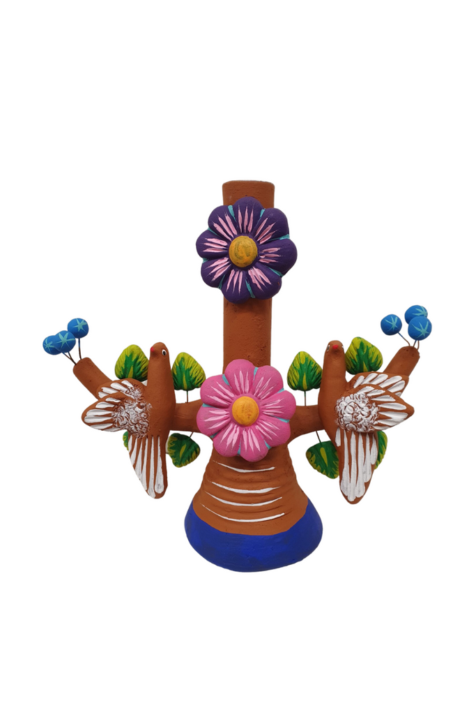 Shop Mexican Clay Candle Holder Tree W/ 2 Birds - Origen Imports