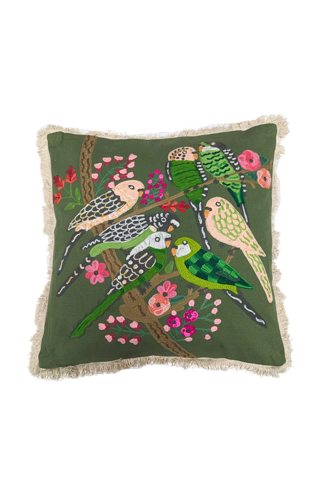 Shop Summer Birds Fringed Cushion - Origen Imports