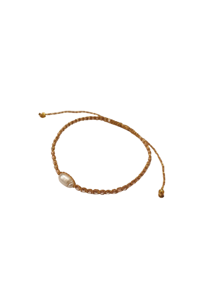 Shop Sliding Knot Pearl & Gold Lurex Bracelet - Origen Imports