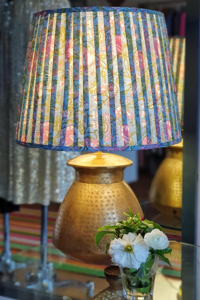 Shop Pleated Lampshade Floral Block Print - Origen Imports