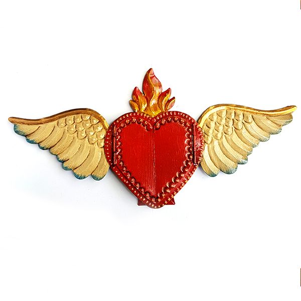Shop Mexican Tin Heart Mirror with Doors & Wings - Origen Imports