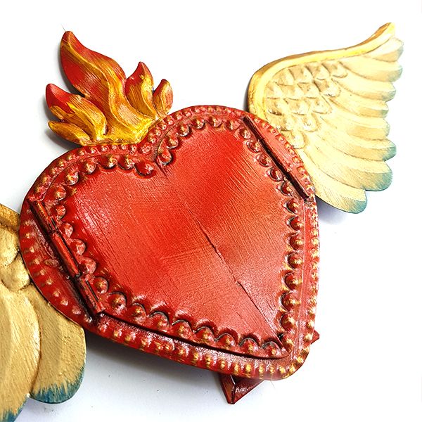 Shop Mexican Tin Heart Mirror with Doors & Wings - Origen Imports