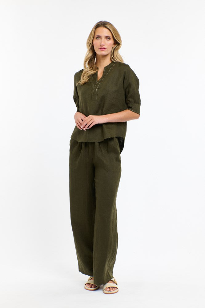 Shop Perry Linen Drawcord Pant - Khaki - Origen Imports