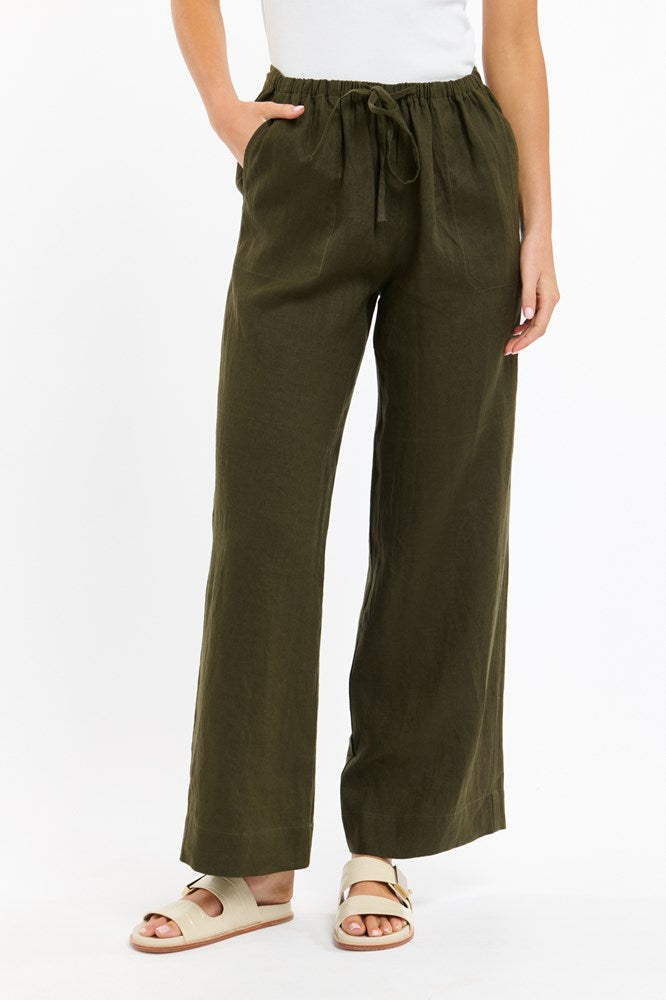 Shop Perry Linen Drawcord Pant - Khaki - Origen Imports