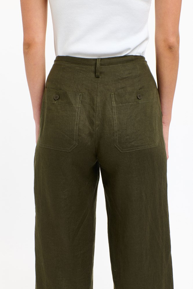 Shop Perry Linen Drawcord Pant - Khaki - Origen Imports