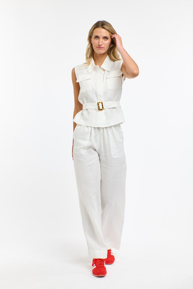 Shop Perry Linen Drawcord Pant - White - Origen Imports