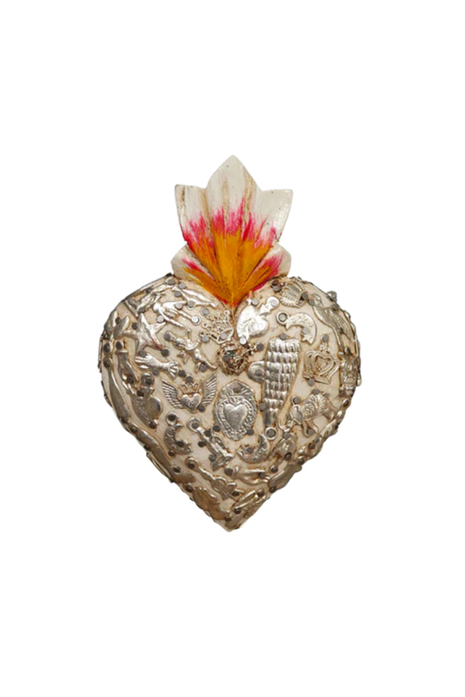 Mexican Milagro Heart White - Med