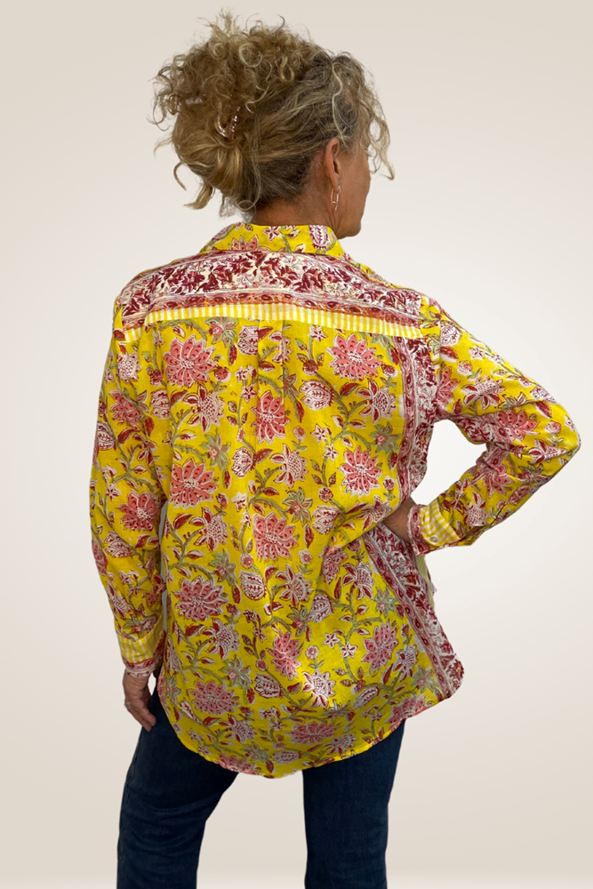 Yellow Ziggy Boyfriend Cotton Shirt By Pixi Carnival