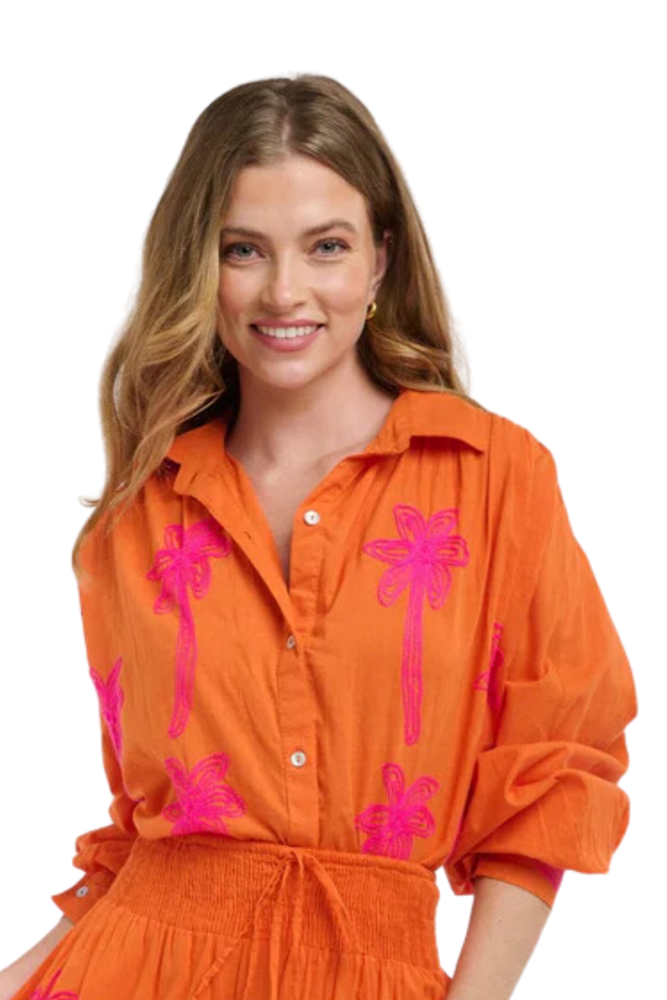Orange & Pink Embroided Shirt By Italian Star