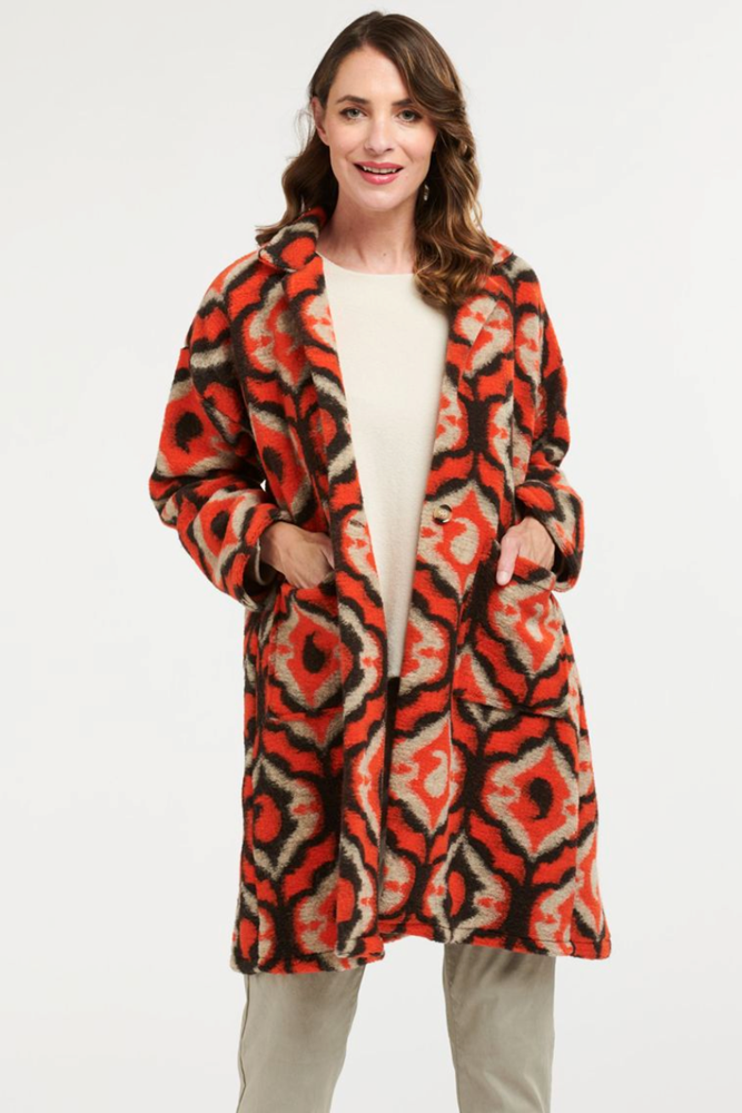 Patterned Brown & Orange Coat By Urban Luxury