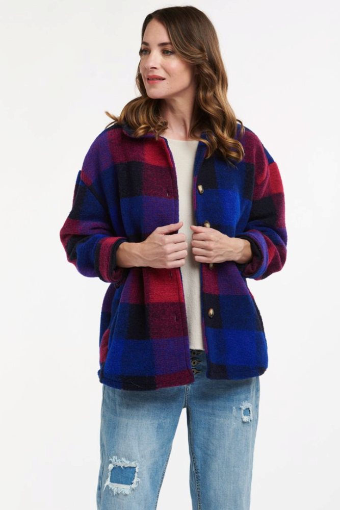 Plaid Blue & Purple Jacket By Urban Luxury