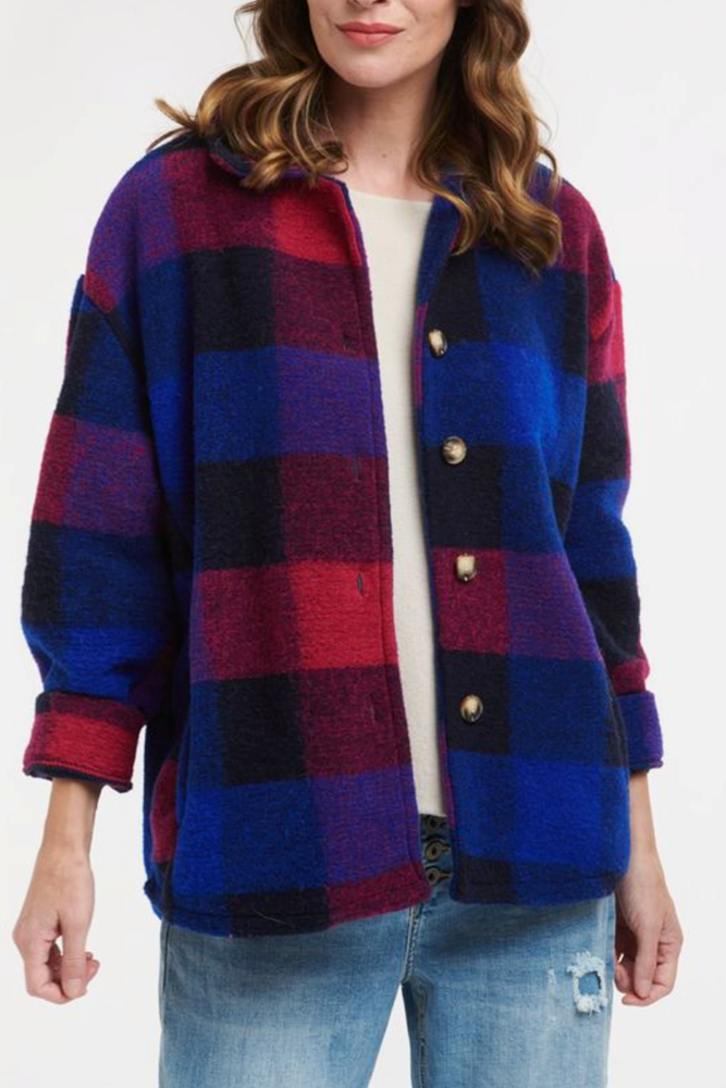 Plaid Blue & Purple Jacket By Urban Luxury