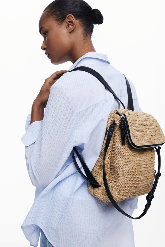 Small Raffia Tan Backpack By Desigual