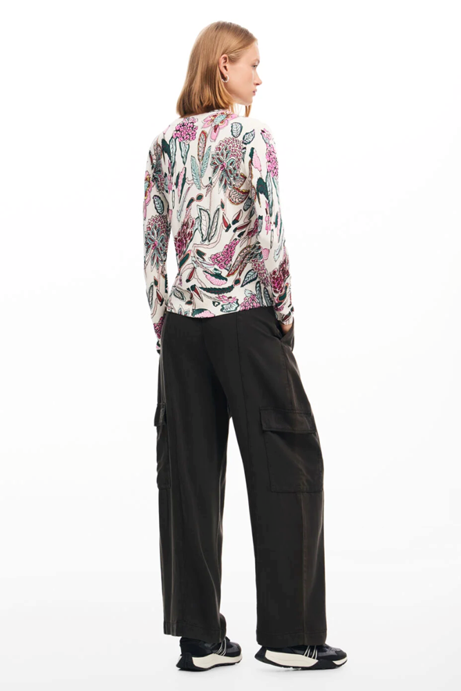White Sweater With Floral Details By Desigual