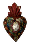 Hand Painted Wooden Heart With Milagros