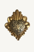Mexican Hand Carved Wooden Golden Heart with Milagros