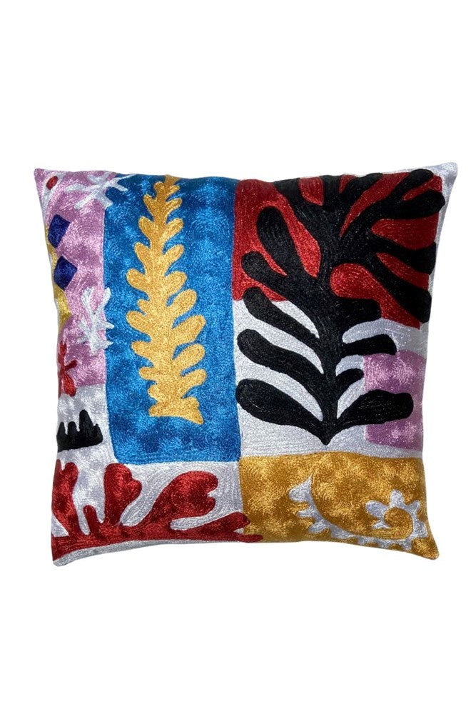 Botanical Silk Embroidered Floral Cushion