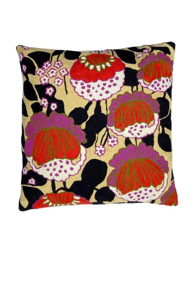 Embroidered Floral Cushion – India
