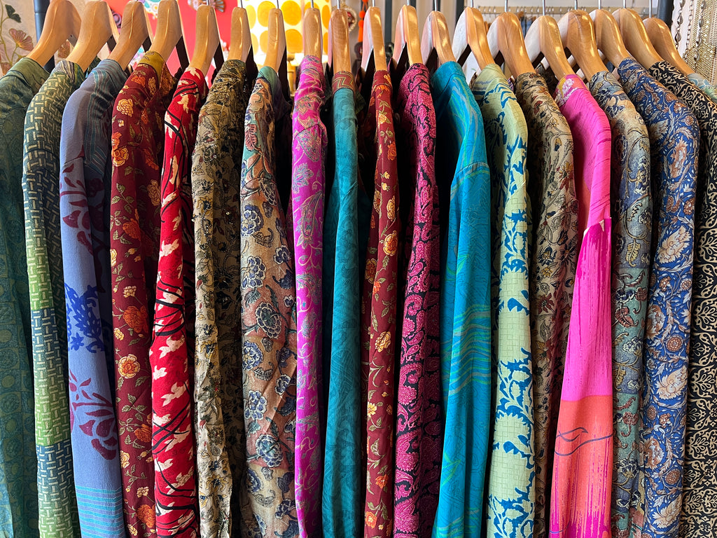 Shop Amita Repurposed Silk Shirt with Mandarin Collar By Origen Imports - Origen Imports