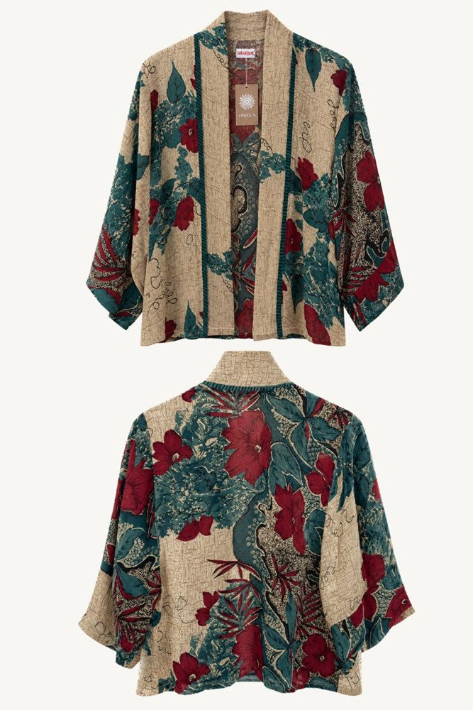 Upcycled Vintage Silk Short Kimono - Poppy
