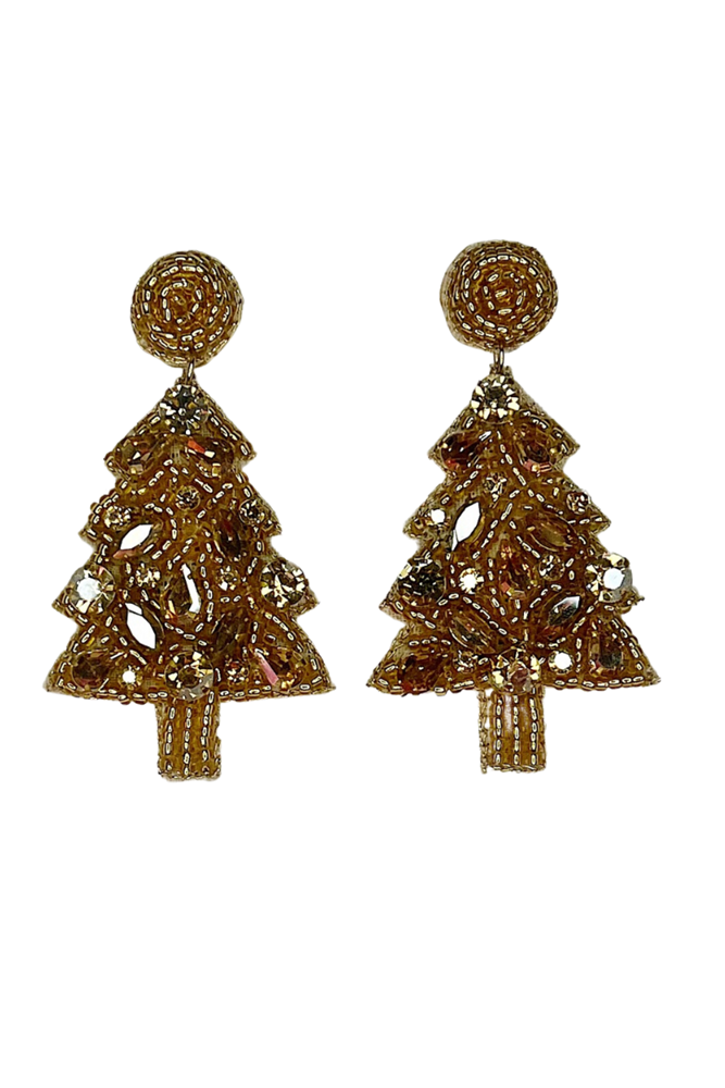 Shop Beaded Gold Christmas Tree Earrings - Origen Imports
