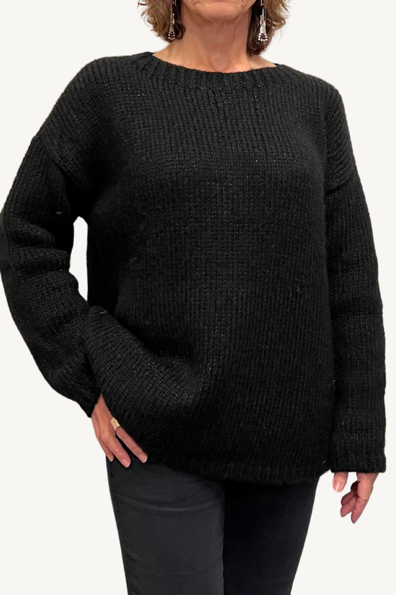 Black Lurex Oversized knit by Aggel Winter Knitwear Origen Imports