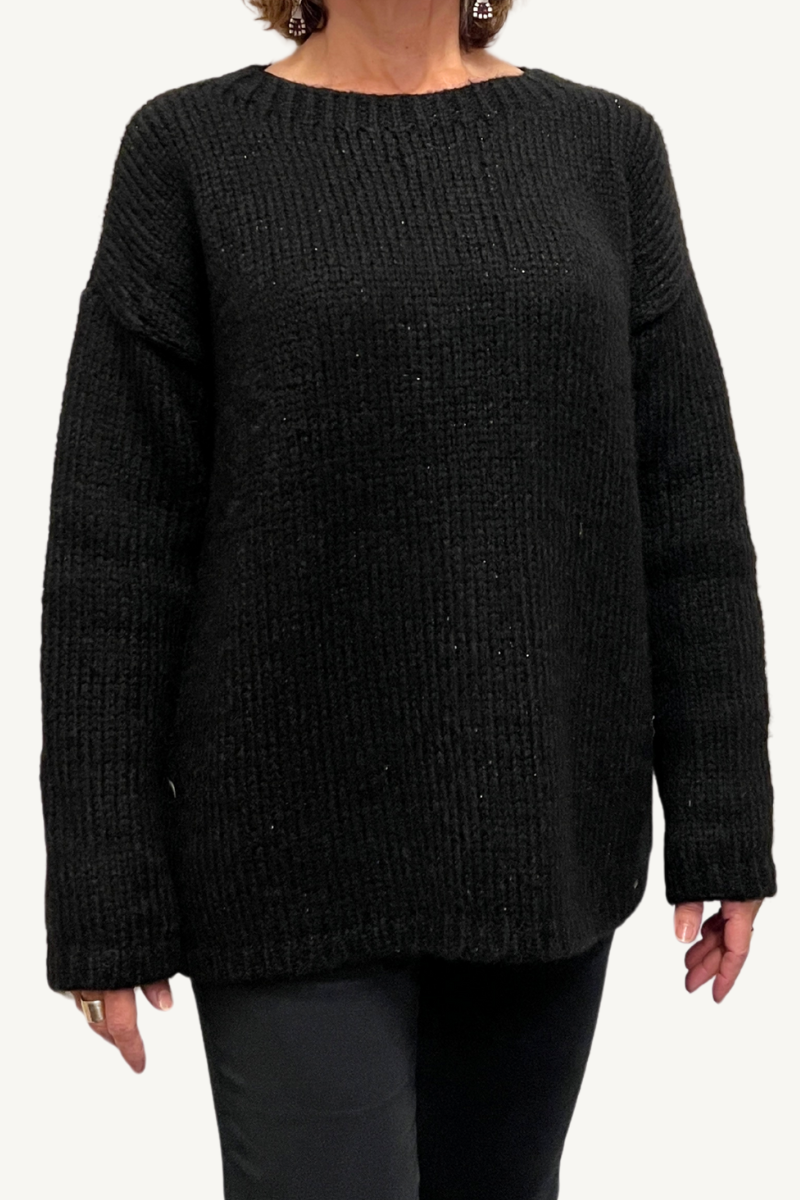 Shop Black Lurex Oversized knit by Aggel - Origen Imports