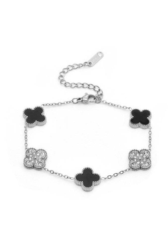 Shop Black & Silver Clover & CZ Bracelet By Susan Rose - Origen Imports