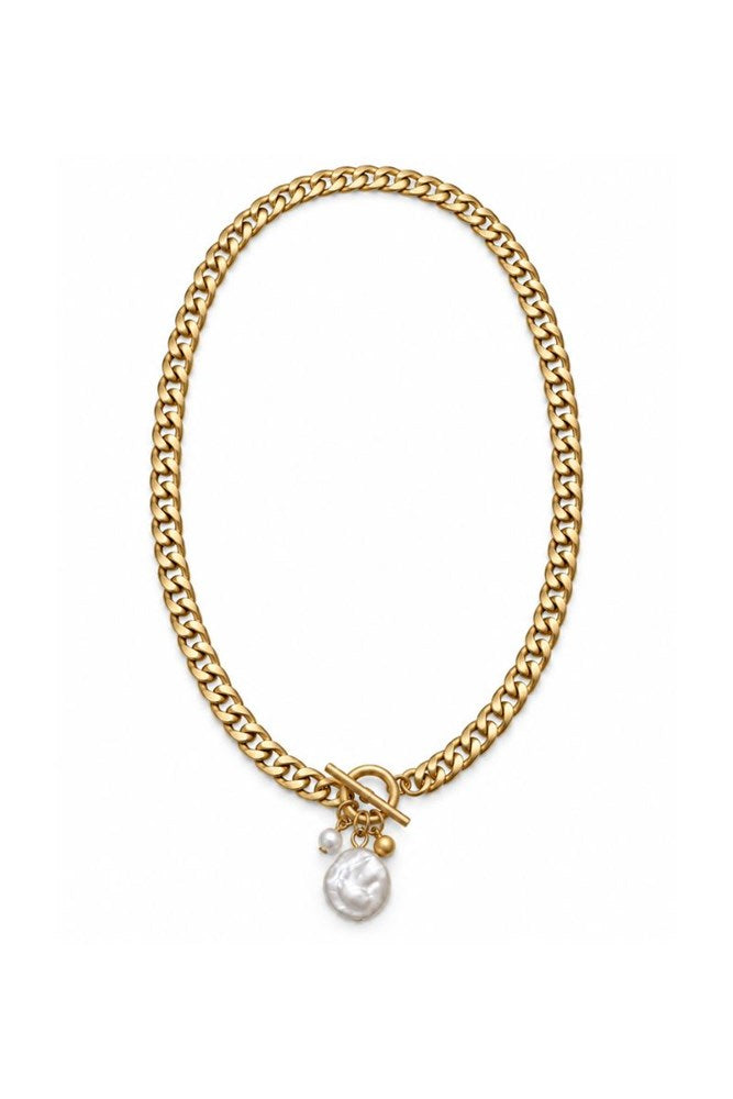 Brenna gold chain with freshwater pearl necklace