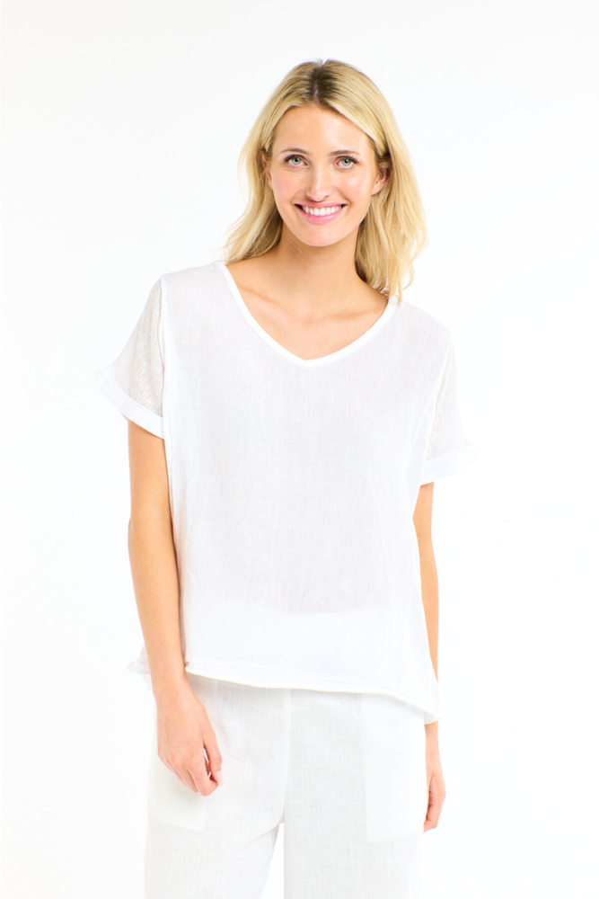 Calypso V Neck Short Sleeve Top -White