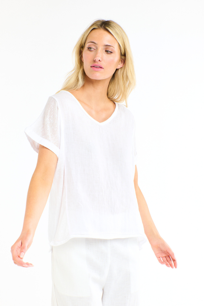 Calypso V Neck Short Sleeve Top -White
