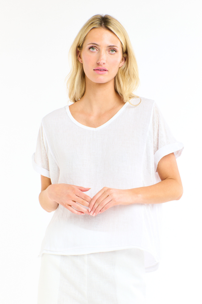 Calypso V Neck Short Sleeve Top -White