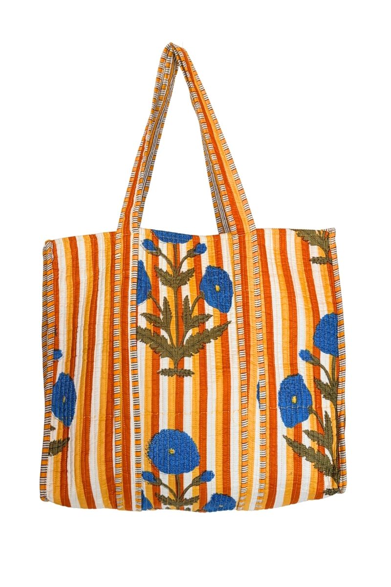 Cotton Reversible Tote Bag - Orange and Blue Poppy
