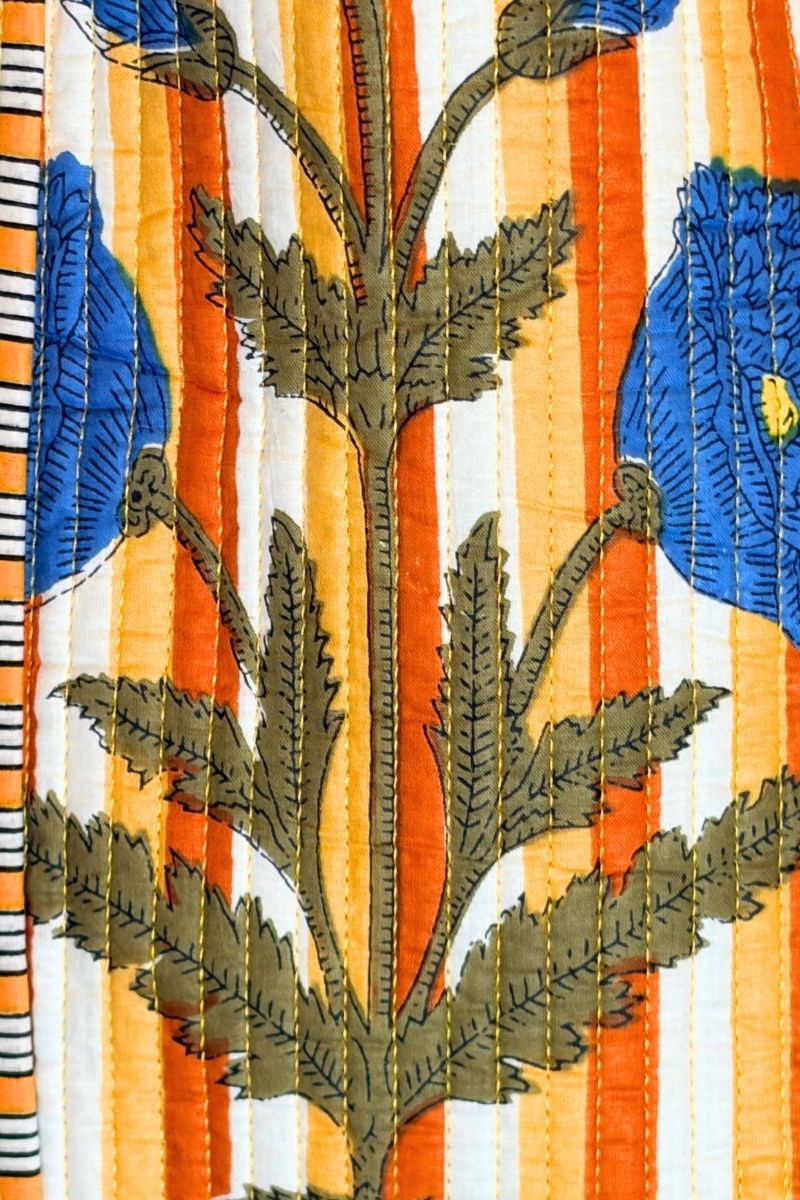 Cotton Reversible Tote Bag - Orange and Blue Poppy
