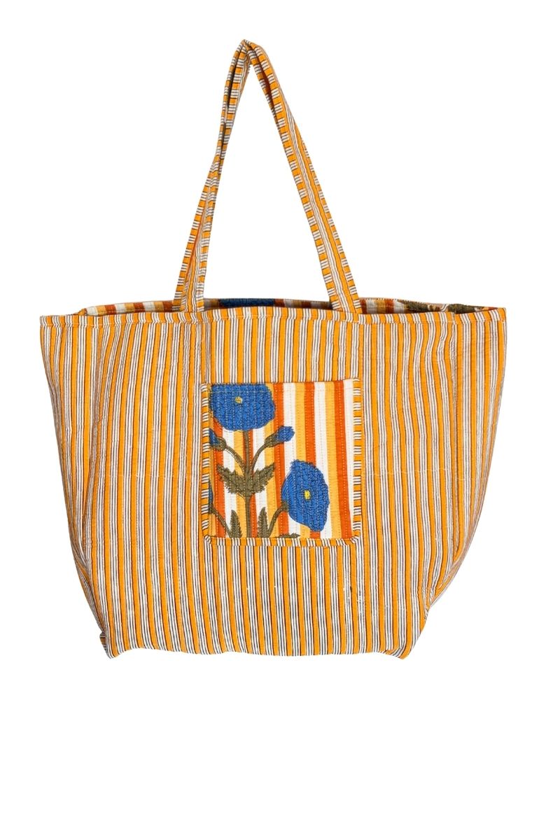 Cotton Reversible Tote Bag - Orange and Blue Poppy