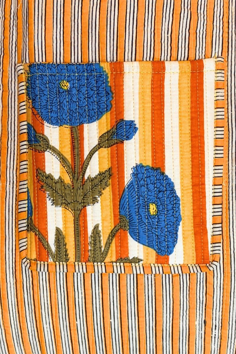 Cotton Reversible Tote Bag - Orange and Blue Poppy