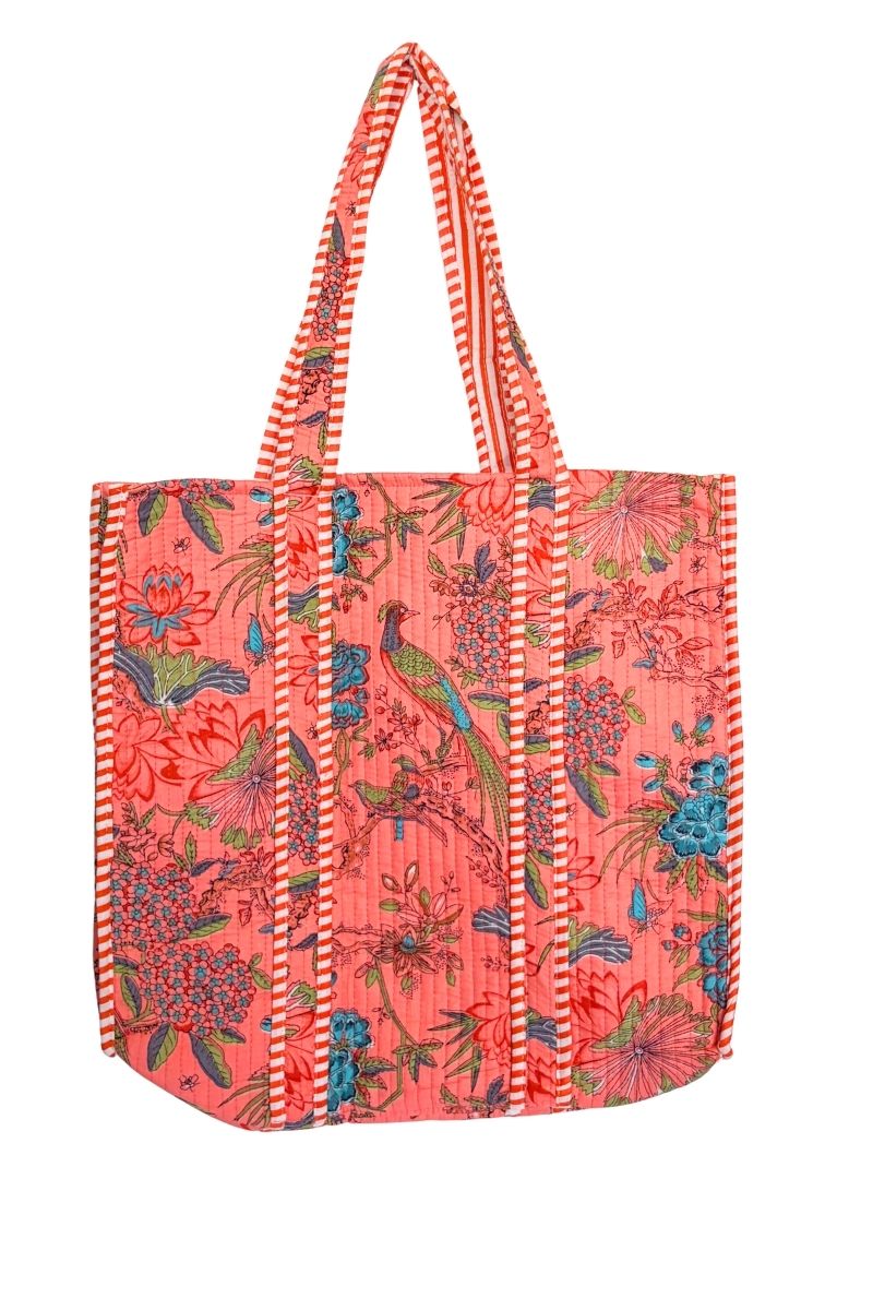 Cotton Reversible Tote by Origen - Floral Peacock