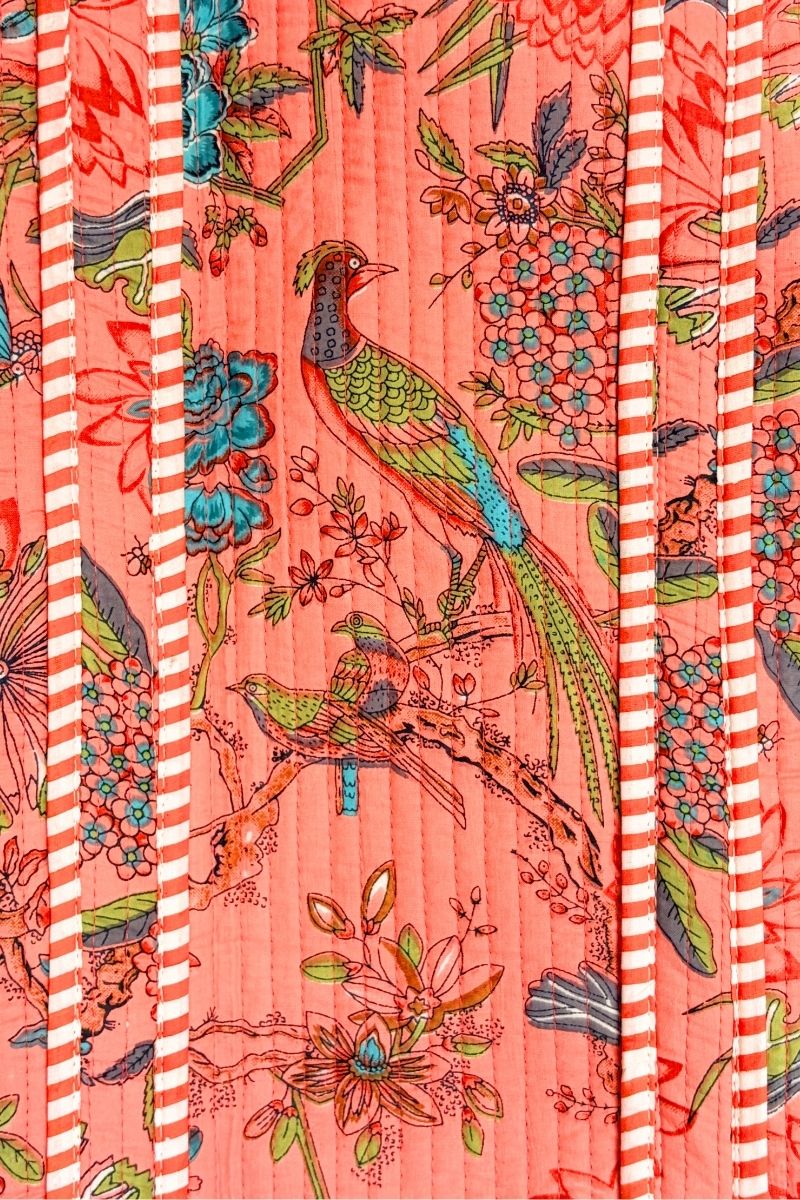 Cotton Reversible Tote by Origen - Floral Peacock