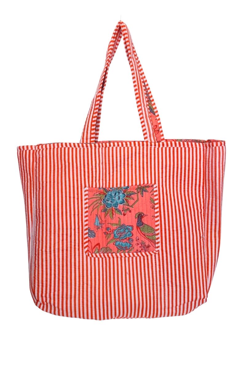Cotton Reversible Tote by Origen - Floral Peacock
