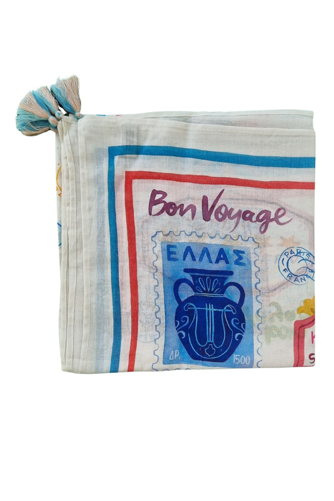 Shop 100% Cotton Printed Scarf in Blue& Red - Square - Origen Imports