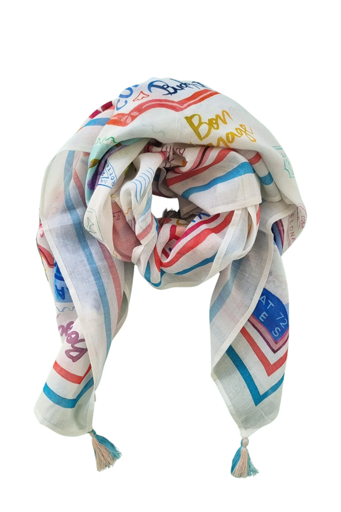 Shop 100% Cotton Printed Scarf in Blue& Red - Square - Origen Imports