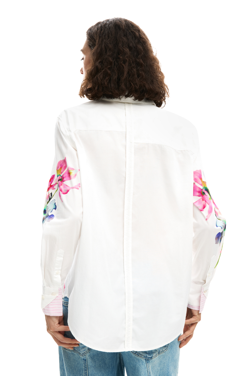 Desigual Watercolour Floral Pintuck Shirt