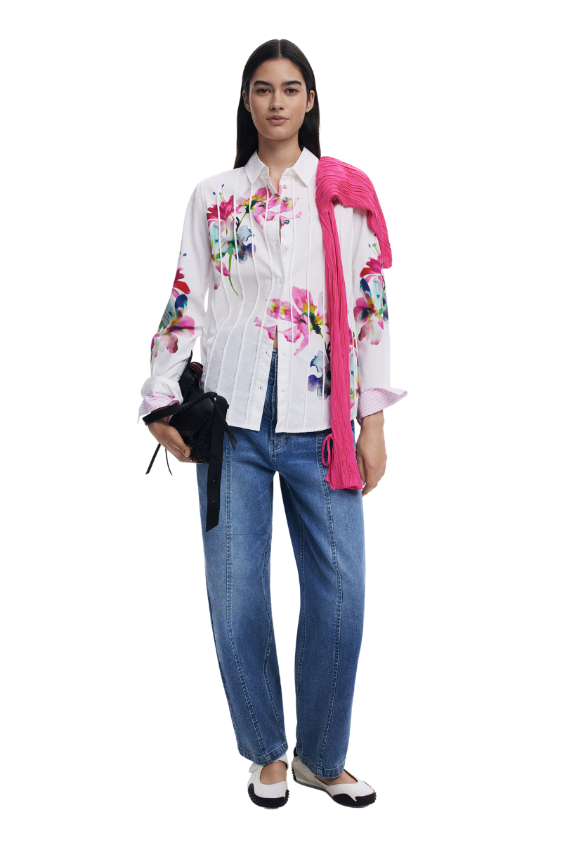 Desigual Watercolour Floral Pintuck Shirt