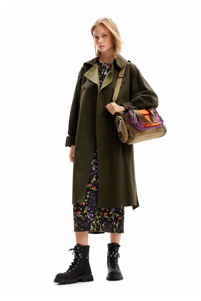 Desigual Oversized Double Breasted Khaki Trench Coat