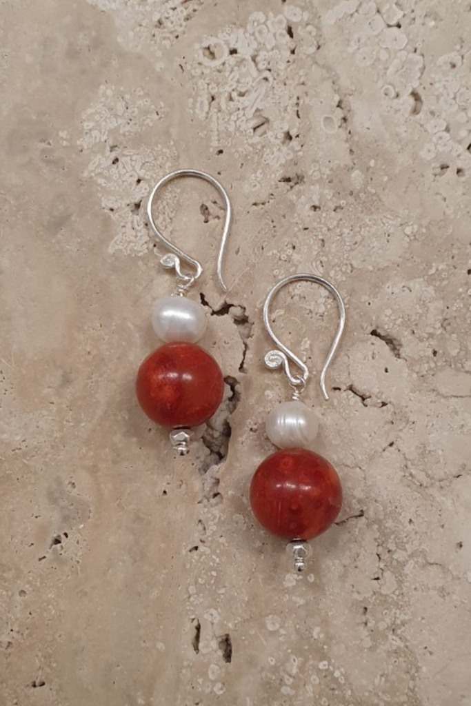 Shop Coral And Pearl Earrings - Origen Imports