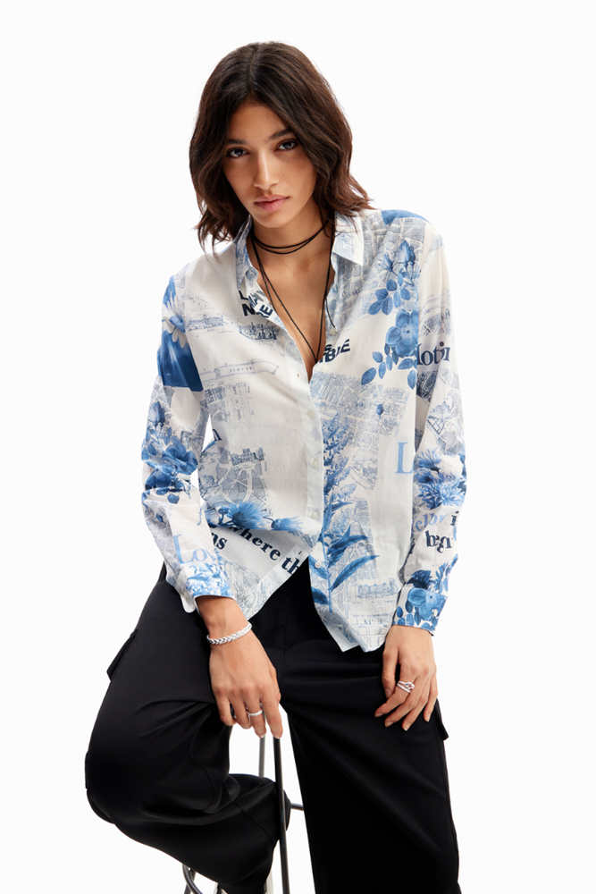 Shop Flowers News Print Shirt By Desigual - Origen Imports