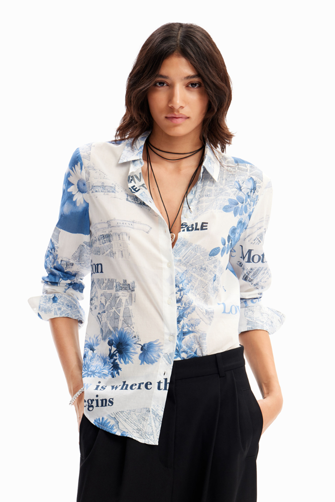 Shop Flowers News Print Shirt By Desigual - Origen Imports