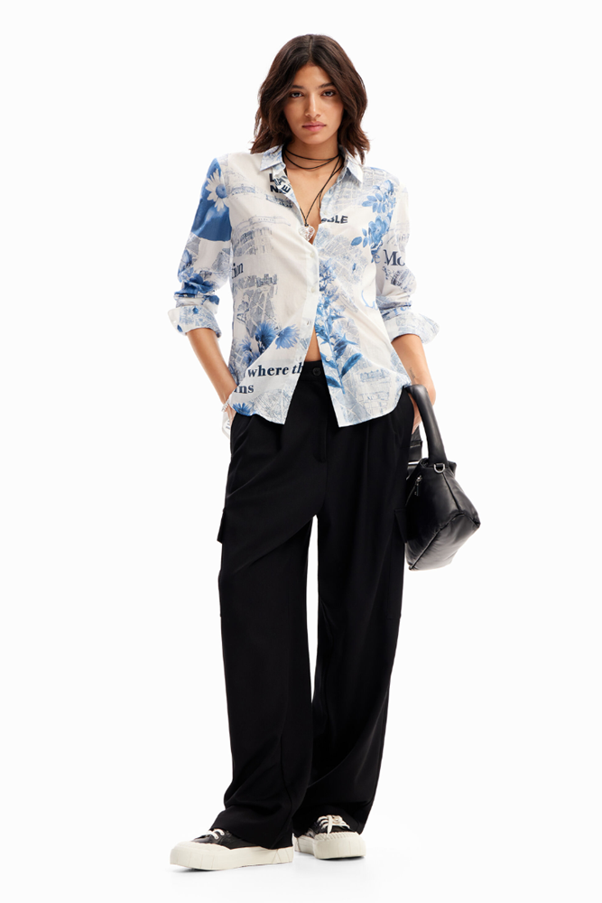 Shop Flowers News Print Shirt By Desigual - Origen Imports