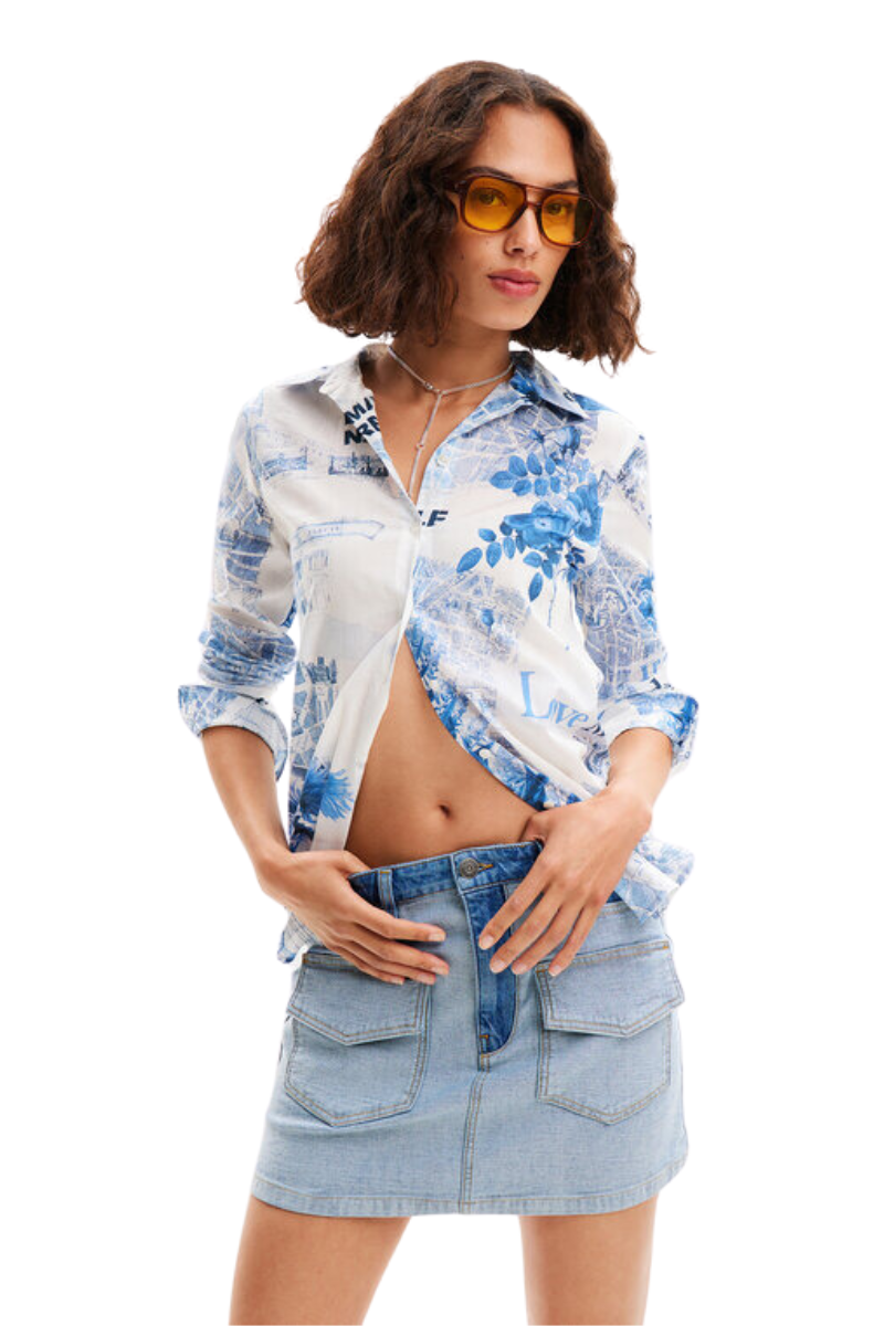 Shop Flowers News Print Shirt By Desigual - Origen Imports